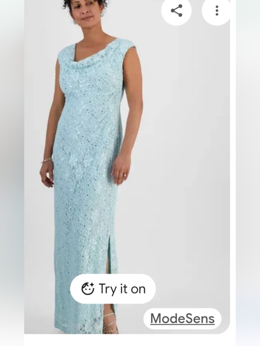 Connected Apparel Sleeveless Aqua Lace Gown with Cowl Neck